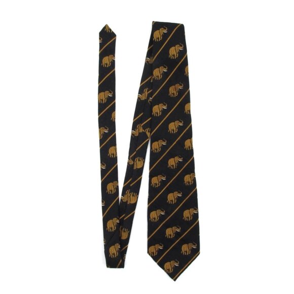 Vintage Wildlife Wide Tie Lot Trevira Elephant Silk Italian Animals Gold Navy - Picture 2 of 16